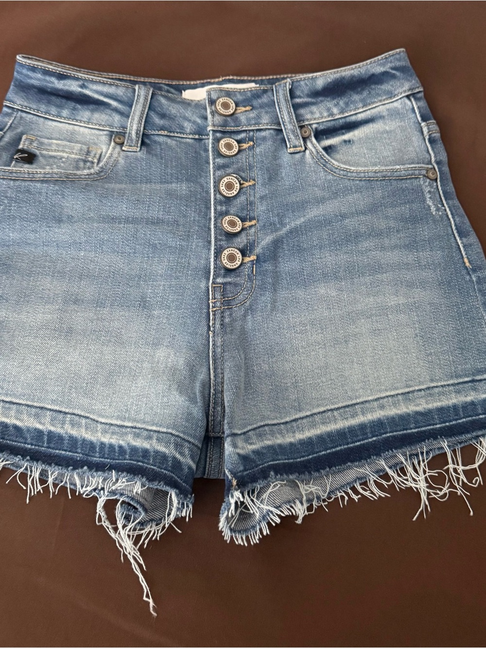 KanCan Light Blue High-Rise Button-Front Denim Shorts